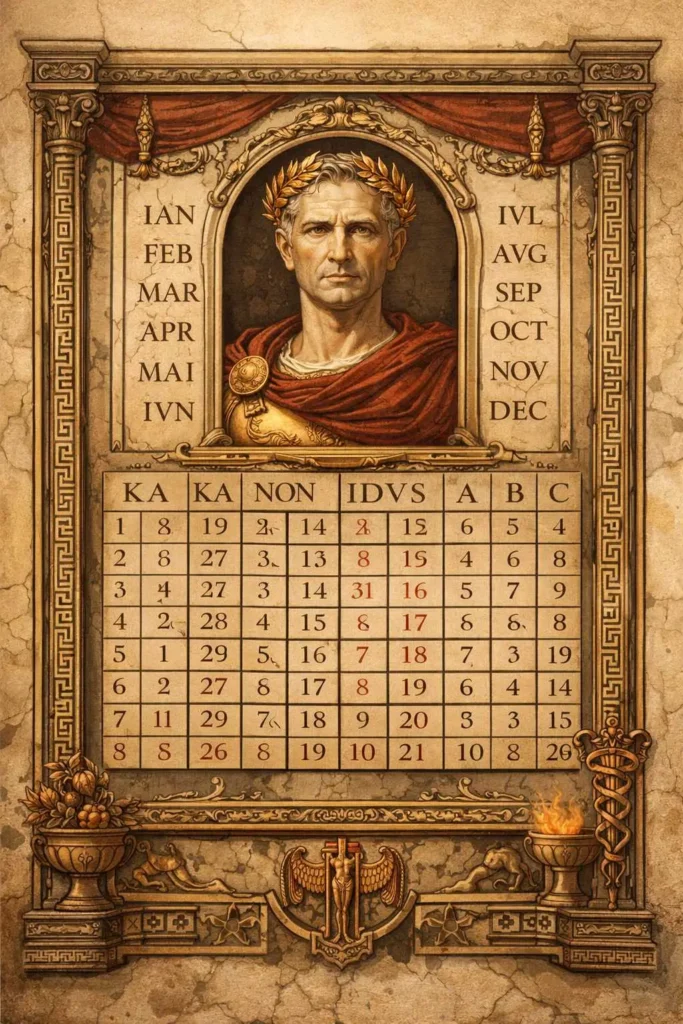 An illustration of the Julian calendar in ancient Roman style