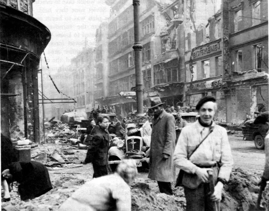 Berlin citizens, including women, clearing the city of rubble in 1945.