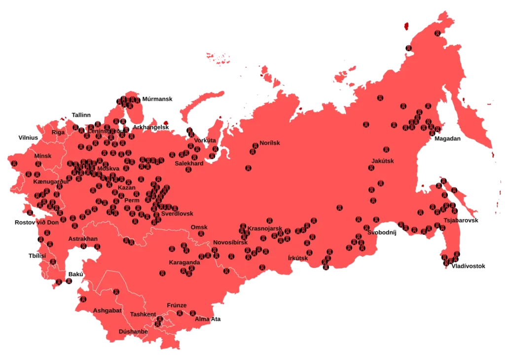 A map of the Gulag system across the entire Soviet Union.