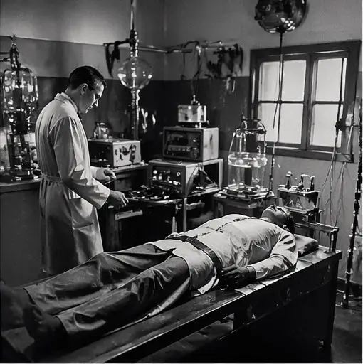 A person lies in a laboratory as the subject of an experiment.