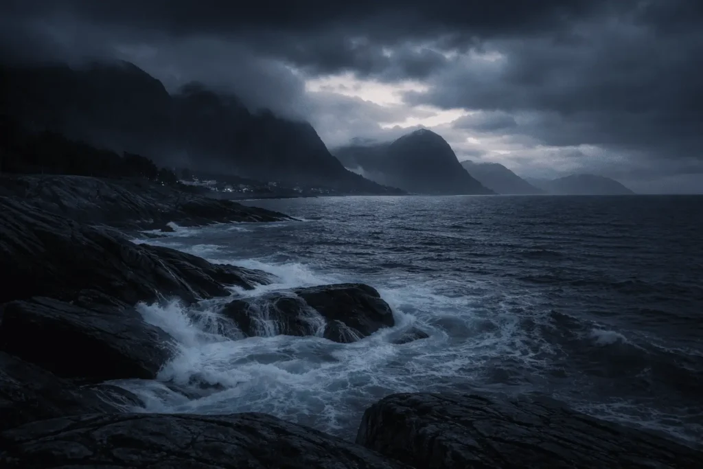 Seascape with a cloudy sky and waves