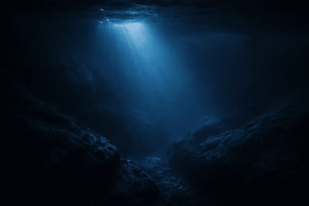 An image of the seafloor where sunlight barely reaches
