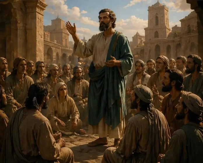 One of the apostles is speaking to the disciples.