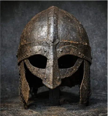 A Viking helmet found during archaeological excavations.
