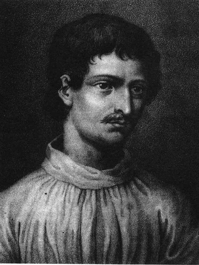 A modern illustration of Giordano Bruno, taken from a modern edition of the “Rectors’ Book” (1578) of the University of Geneva. Note that this work is a modern reproduction of an early 1700s woodcut, which was likely based on an original drawing — meaning it is essentially a copy of a copy.
