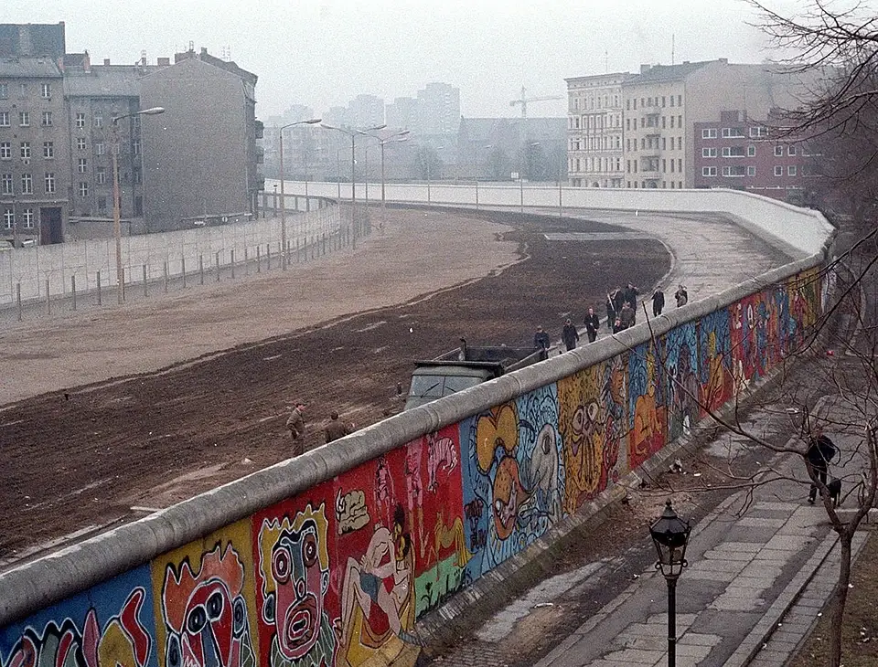 The Berlin Wall, which divided the German capital Berlin into two parts