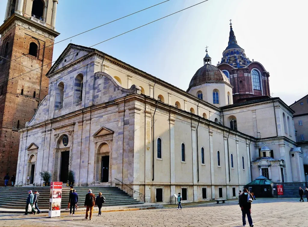 The building of the Turin Cathedral, where the Shroud of Turin is kept.