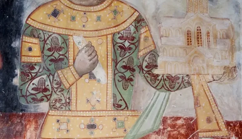 Medieval fresco of King David IV the Builder at Gelati Monastery, Georgia.
