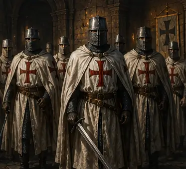 Knights Templar warrior wearing a white mantle with a red cross