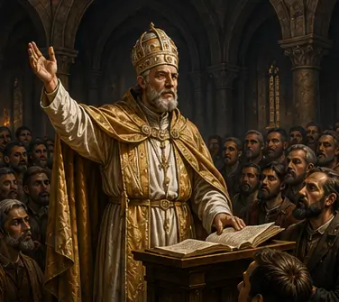 Pope Urban II at the Council of Clermont calling for the First Crusade