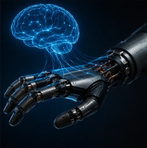 Advanced robotic prosthetic hand controlled by brain signals.