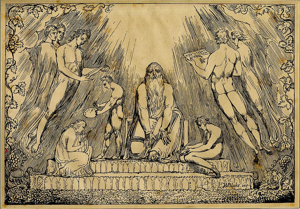 Artistic depiction of Enoch holding a book, lithograph from 1806–1807
