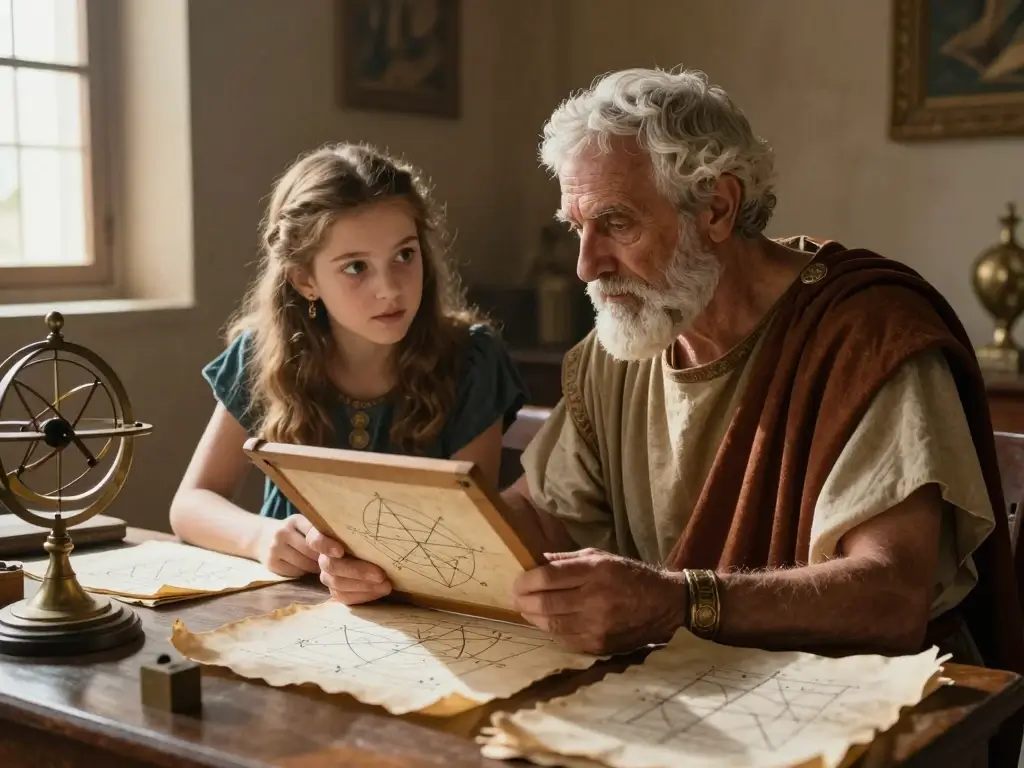 Theon teaching young Hypatia mathematics and astronomy