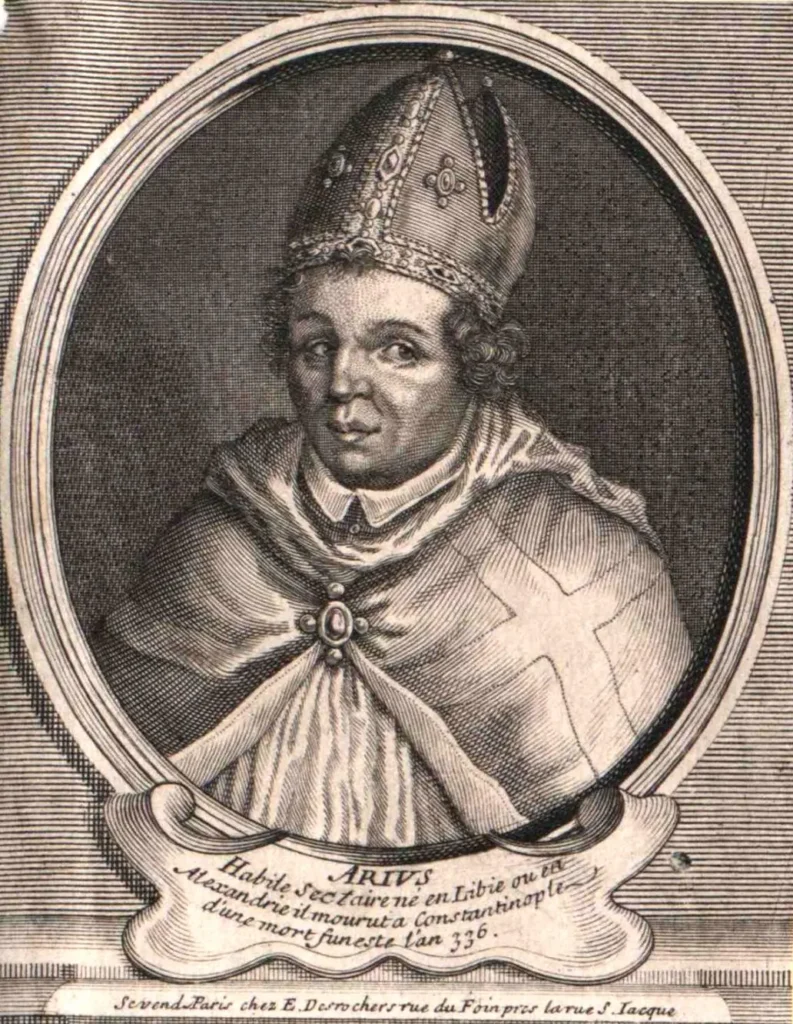 Traditional depiction of Arius in the context of theological disputes in early Christianity