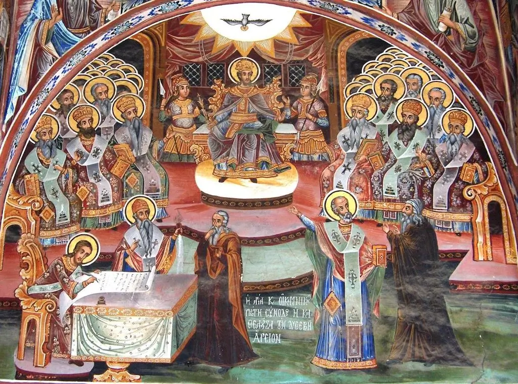 Fresco depicting bishops assembled at the Council of Nicaea
