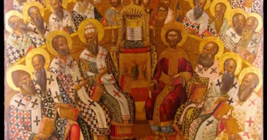 Traditional depiction of the First Council of Nicaea with Emperor Constantine and bishops