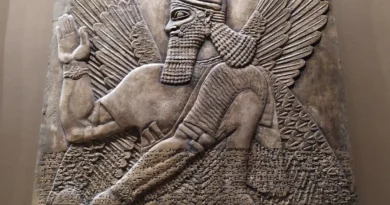 Ancient Mesopotamian deity depicted on a stone relief